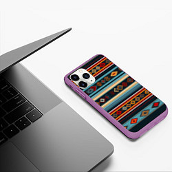 Чехол iPhone 11 Pro матовый Этнический орнамент в горизонтальную полоску, цвет: 3D-фиолетовый — фото 2