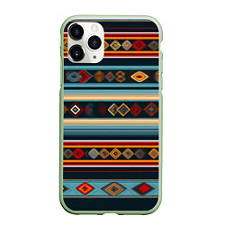 Чехол iPhone 11 Pro матовый Этнический орнамент в горизонтальную полоску, цвет: 3D-салатовый
