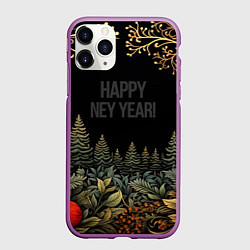 Чехол iPhone 11 Pro матовый Happy new year black style, цвет: 3D-фиолетовый