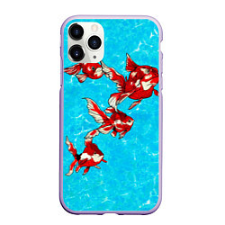 Чехол iPhone 11 Pro матовый Красная рыбки, цвет: 3D-светло-сиреневый