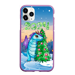 Чехол iPhone 11 Pro матовый Дракон у елки 2024, цвет: 3D-фиолетовый