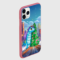 Чехол iPhone 11 Pro матовый Дракон у новогодней елки, цвет: 3D-малиновый — фото 2