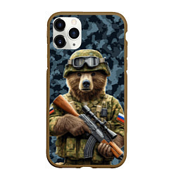Чехол iPhone 11 Pro матовый Снайпер русский медведь, цвет: 3D-коричневый