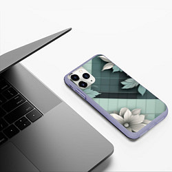 Чехол iPhone 11 Pro матовый Мятная клетка и цветы, цвет: 3D-светло-сиреневый — фото 2