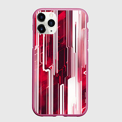 Чехол iPhone 11 Pro матовый Киберпанк полосы белый и красный, цвет: 3D-малиновый