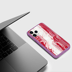 Чехол iPhone 11 Pro матовый Красные линии на белом фоне киберпанк, цвет: 3D-фиолетовый — фото 2