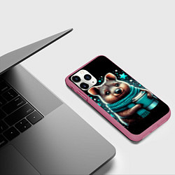 Чехол iPhone 11 Pro матовый Улыбчивый квокка с стаканчиком кофе, цвет: 3D-малиновый — фото 2
