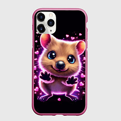 Чехол iPhone 11 Pro матовый Квокка улыбака с розовыми сердечками, цвет: 3D-малиновый
