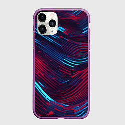 Чехол iPhone 11 Pro матовый Волнистые линии красные и синие, цвет: 3D-фиолетовый