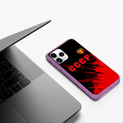 Чехол iPhone 11 Pro матовый СССР герб брызги красок, цвет: 3D-фиолетовый — фото 2