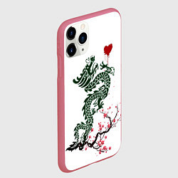 Чехол iPhone 11 Pro матовый Дракон на сакуре, цвет: 3D-малиновый — фото 2
