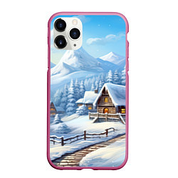 Чехол iPhone 11 Pro матовый Новогодняя зимняя деревня, цвет: 3D-малиновый