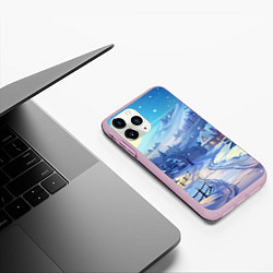 Чехол iPhone 11 Pro матовый Зимняя новогодняя деревня, цвет: 3D-розовый — фото 2