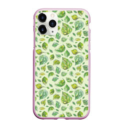 Чехол iPhone 11 Pro матовый Акварельные листья с узором, цвет: 3D-розовый