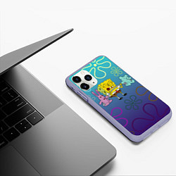 Чехол iPhone 11 Pro матовый Spongebob workout, цвет: 3D-светло-сиреневый — фото 2