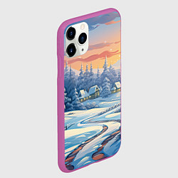 Чехол iPhone 11 Pro матовый Новогодний пейзаж зимний, цвет: 3D-фиолетовый — фото 2