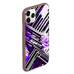 Чехол iPhone 11 Pro матовый Киберпанк линии белые и фиолетовые, цвет: 3D-коричневый — фото 2