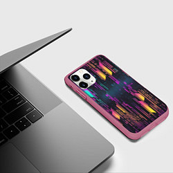Чехол iPhone 11 Pro матовый Киберпанк полосы розовые и жёлтые, цвет: 3D-малиновый — фото 2
