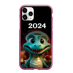 Чехол iPhone 11 Pro матовый Дракон символ года 2024, цвет: 3D-малиновый