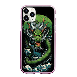 Чехол iPhone 11 Pro матовый Зеленый дракон символ 2024, цвет: 3D-розовый