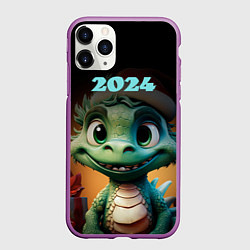 Чехол iPhone 11 Pro матовый 2024 зеленый дракончик, цвет: 3D-фиолетовый