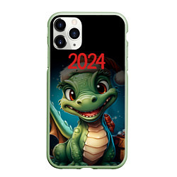 Чехол iPhone 11 Pro матовый 2024 Зеленый дракон новый год, цвет: 3D-салатовый
