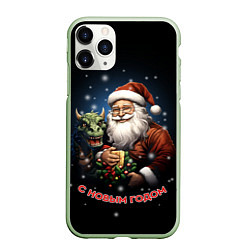 Чехол iPhone 11 Pro матовый Дед мороз с драконом, цвет: 3D-салатовый