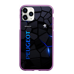 Чехол iPhone 11 Pro матовый Peugeot - плиты с эффектом свечения, цвет: 3D-фиолетовый