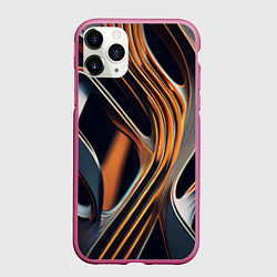 Чехол iPhone 11 Pro матовый Слияние красок оранжевого и чёрного абстракция, цвет: 3D-малиновый