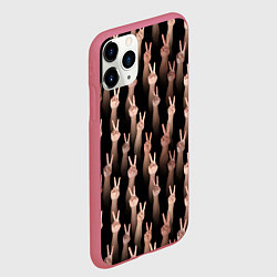 Чехол iPhone 11 Pro матовый Руки с жестом виктория, цвет: 3D-малиновый — фото 2