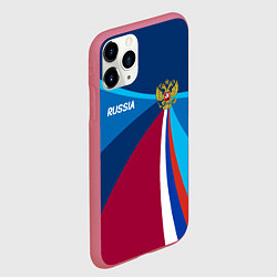 Чехол iPhone 11 Pro матовый Герб и триколор России с геометрией, цвет: 3D-малиновый — фото 2