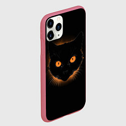 Чехол iPhone 11 Pro матовый Портрет черного кота в оранжевом свечении, цвет: 3D-малиновый — фото 2