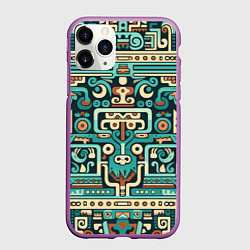 Чехол iPhone 11 Pro матовый Абстрактный паттерн в ацтекском стиле, цвет: 3D-фиолетовый