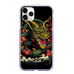Чехол iPhone 11 Pro матовый Зеленый дракон, цвет: 3D-светло-сиреневый
