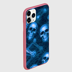 Чехол iPhone 11 Pro матовый Синие черепа и кости, цвет: 3D-малиновый — фото 2