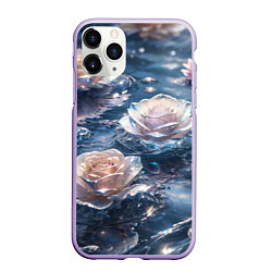 Чехол iPhone 11 Pro матовый Белые розы на воде, цвет: 3D-светло-сиреневый