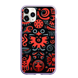 Чехол iPhone 11 Pro матовый Красно-черный узор в славянском стиле, цвет: 3D-светло-сиреневый