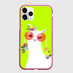 Чехол iPhone 11 Pro матовый Лама - альпака в розовых очках, цвет: 3D-малиновый