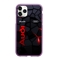 Чехол iPhone 11 Pro матовый Audi - плиты с эффектом свечения, цвет: 3D-фиолетовый