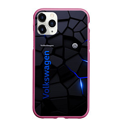 Чехол iPhone 11 Pro матовый Volkswagen - плиты с эффектом свечения, цвет: 3D-малиновый