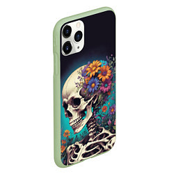Чехол iPhone 11 Pro матовый Скелет с яркими цветами, цвет: 3D-салатовый — фото 2