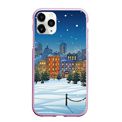 Чехол iPhone 11 Pro матовый Новогодний город, цвет: 3D-розовый