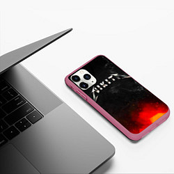 Чехол iPhone 11 Pro матовый Никита в стиле Металлика - огонь и искры, цвет: 3D-малиновый — фото 2