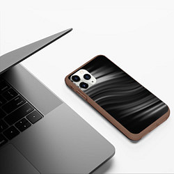Чехол iPhone 11 Pro матовый Черно белый волнистый абстрактный узор, цвет: 3D-коричневый — фото 2