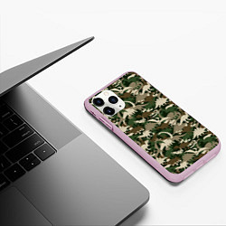 Чехол iPhone 11 Pro матовый Динозавры - камуфляж, цвет: 3D-розовый — фото 2