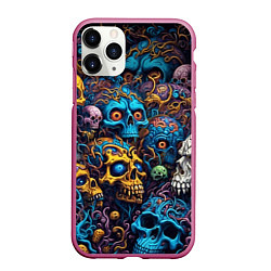 Чехол iPhone 11 Pro матовый Psy skulls, цвет: 3D-малиновый