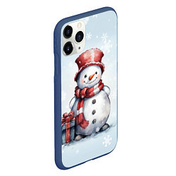 Чехол iPhone 11 Pro матовый New Years cute snowman, цвет: 3D-тёмно-синий — фото 2