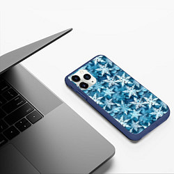 Чехол iPhone 11 Pro матовый New Years pattern with snowflakes, цвет: 3D-тёмно-синий — фото 2