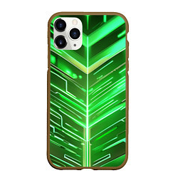 Чехол iPhone 11 Pro матовый Зелёные неон полосы киберпанк, цвет: 3D-коричневый