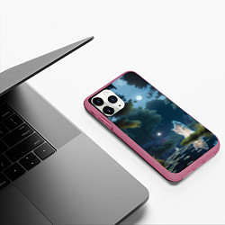 Чехол iPhone 11 Pro матовый Одинокий призрак в лесу, цвет: 3D-малиновый — фото 2
